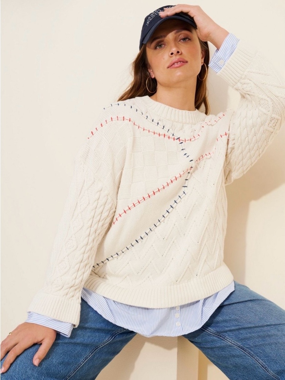 ANTHROPOLOGIE Baseball Stitched Sweater